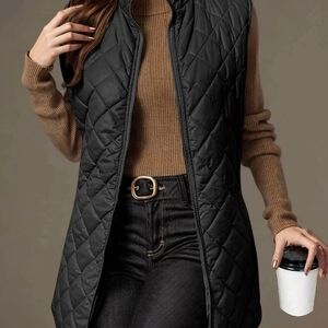 Black Quilted Vest for Women Size 2XL